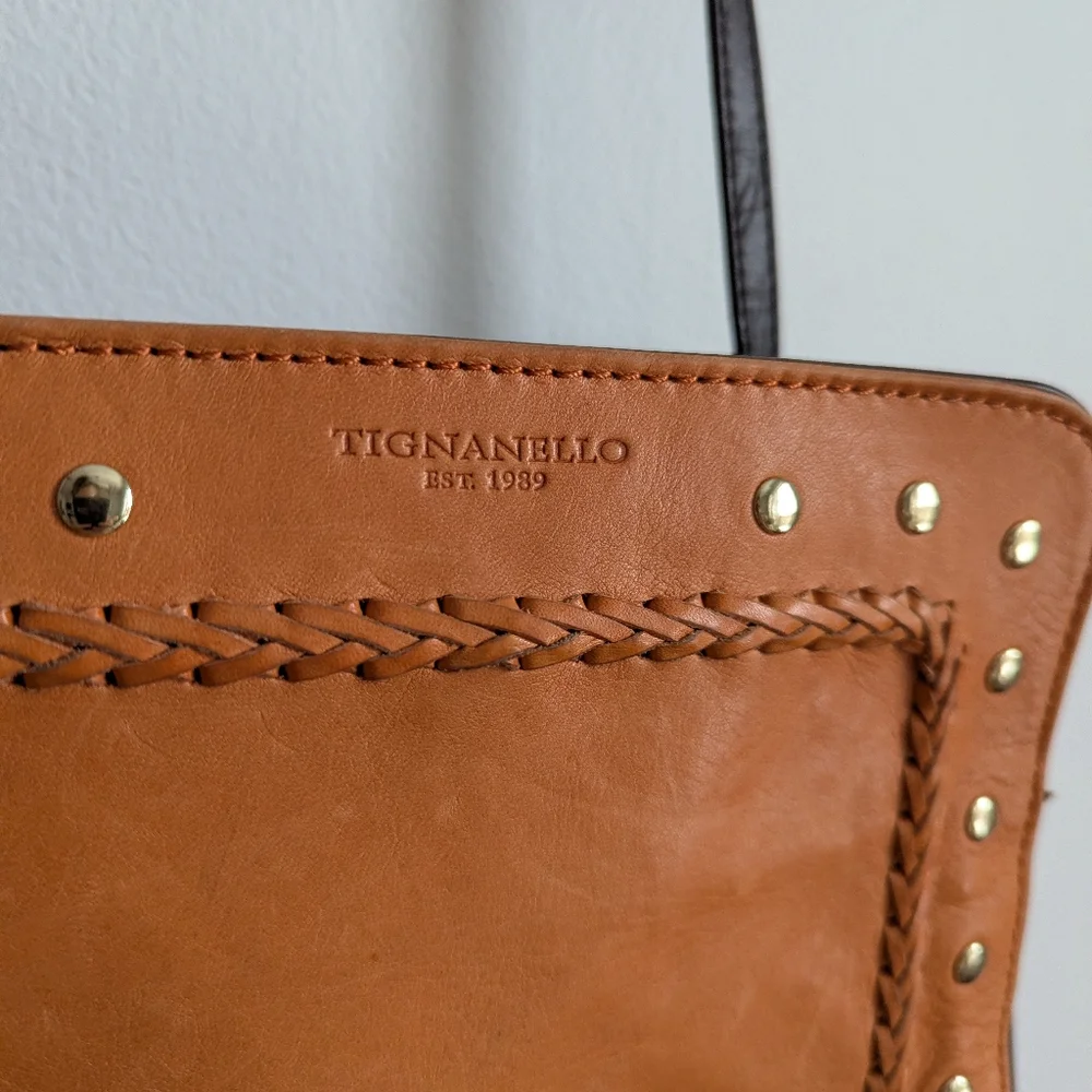 Tignanello Vintage Leather Mojave Crossbody Handbag Orange & Brown Studded